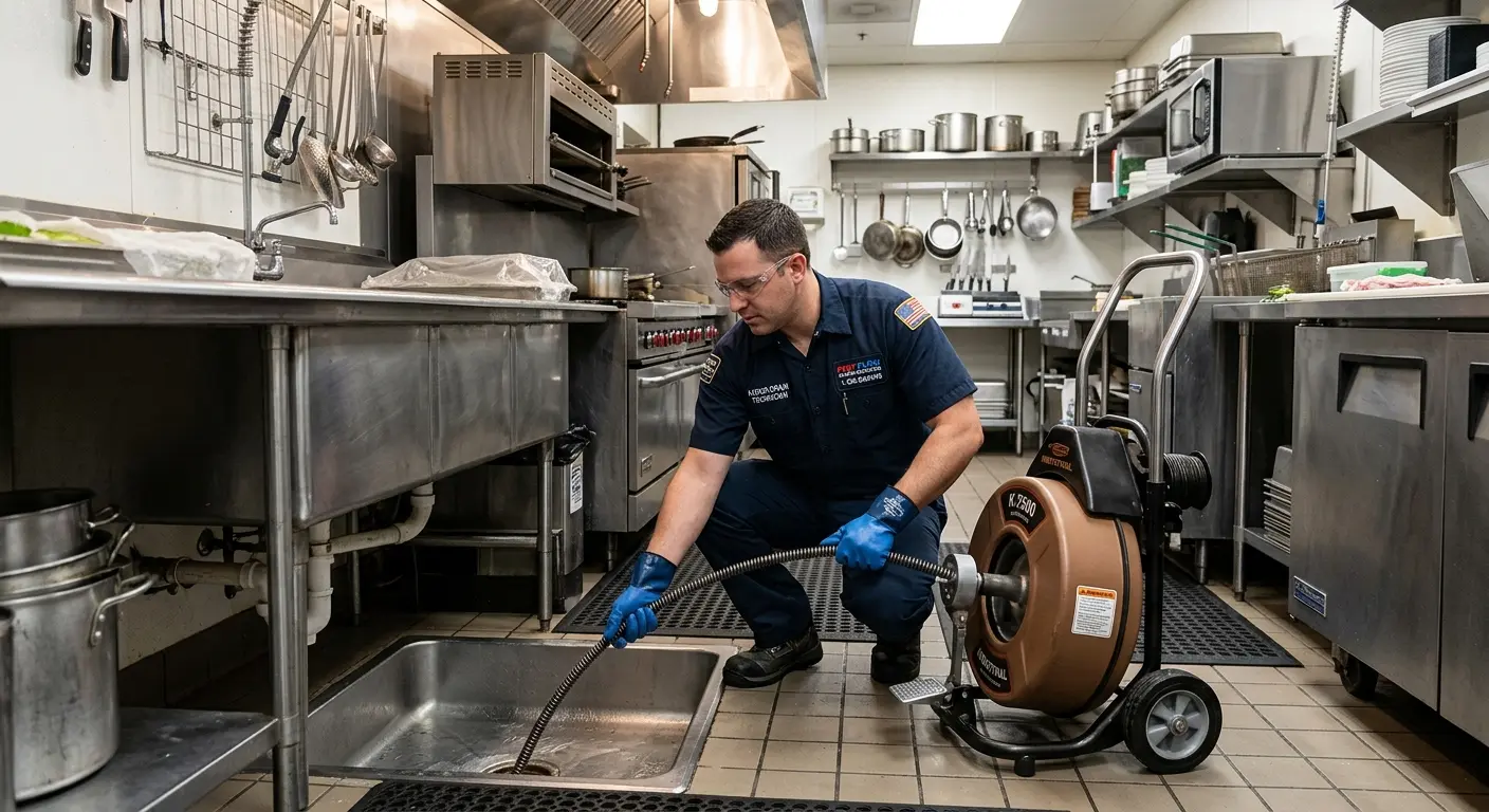 Commercial drain cleaning service in a restaurant kitchen in Lake Villa