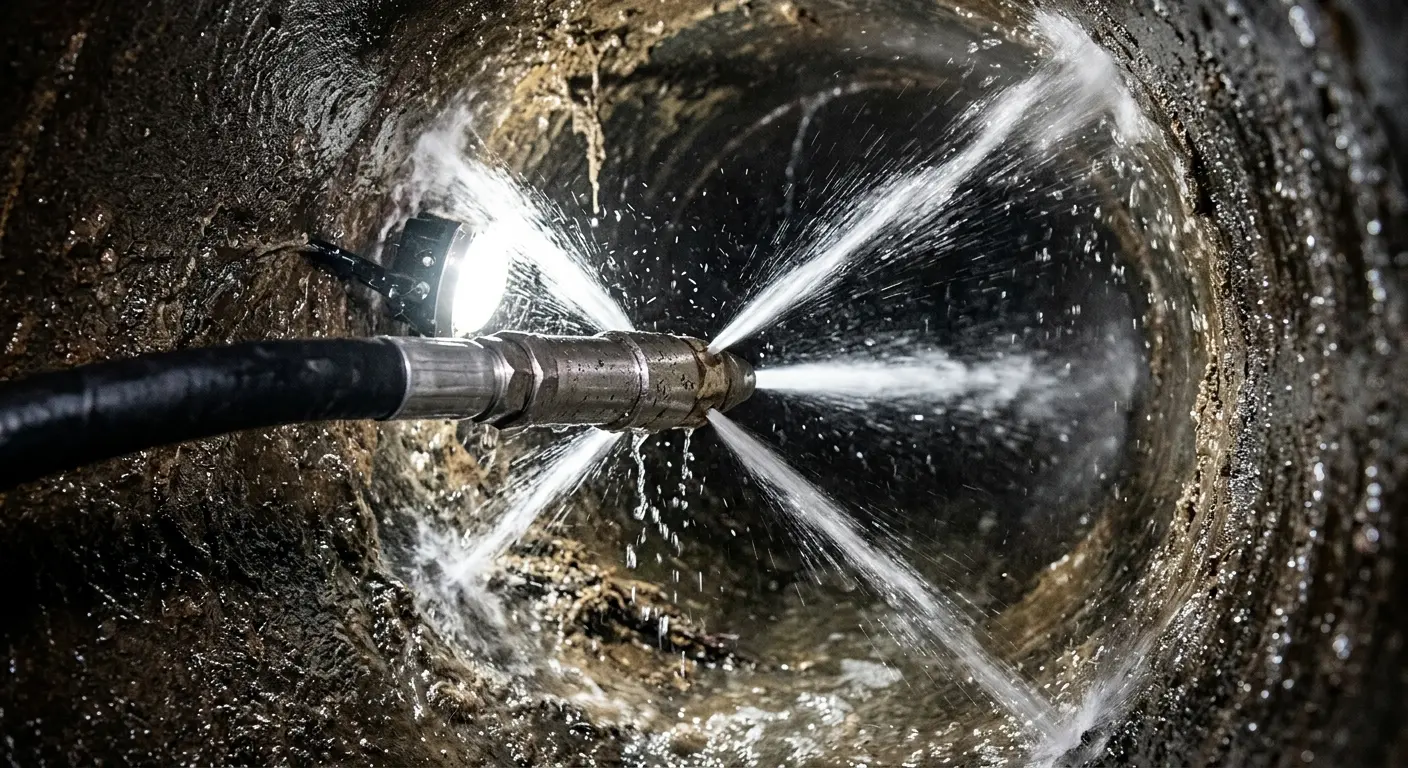 High-pressure hydro jetting nozzle cleaning sewer pipe for Storm Drain Cleaning in Lake Villa